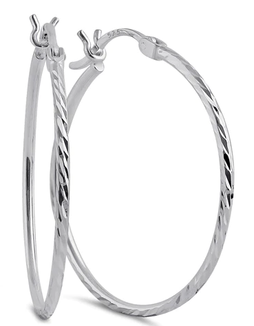 Sterling Silver Textured Hoops 30mm